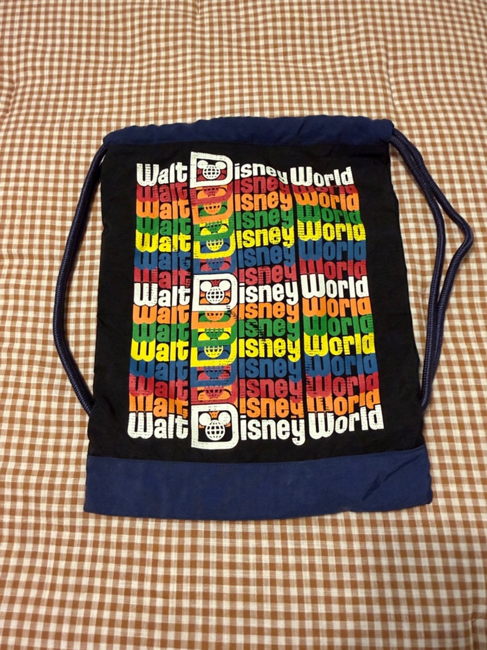 Disney Drawstring Bag with Rainbow Walt Disney World Print - Navy Accents